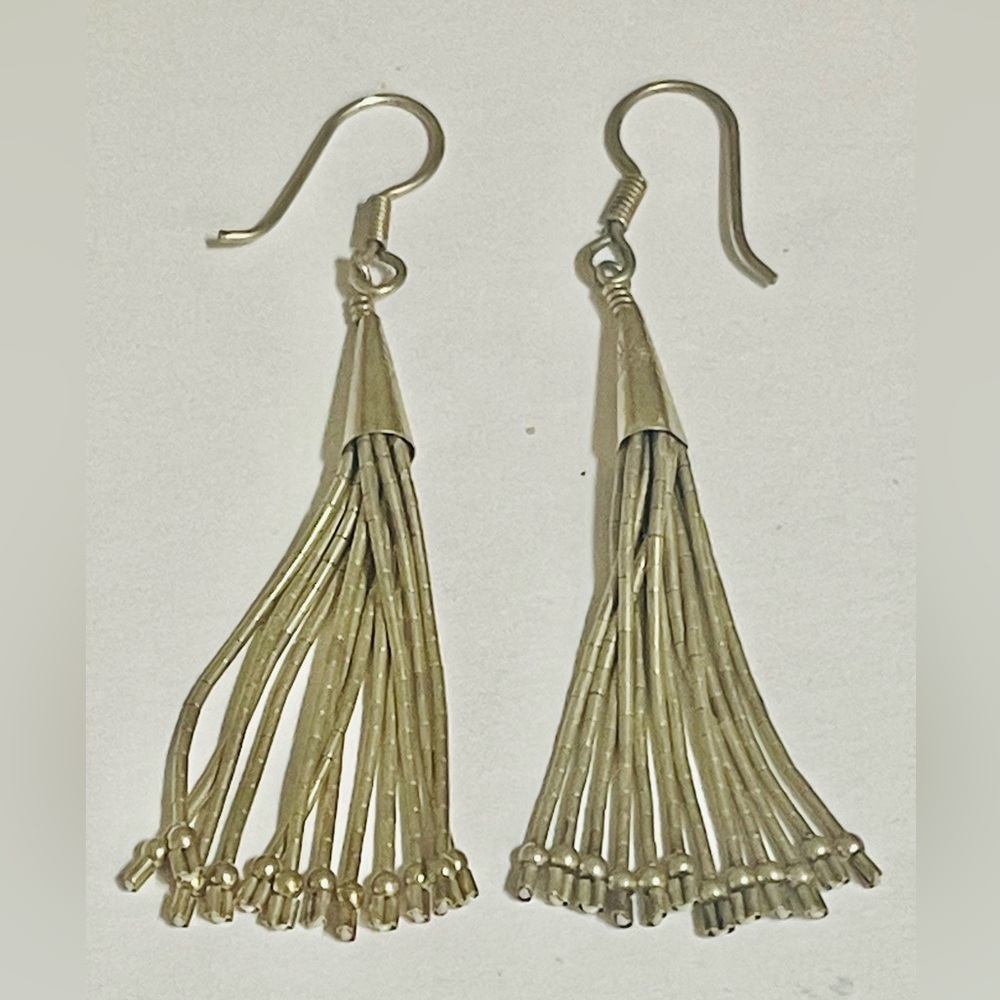 VTG Native American Navajo Liquid Sterling Silver Dangle Tassel Earrings